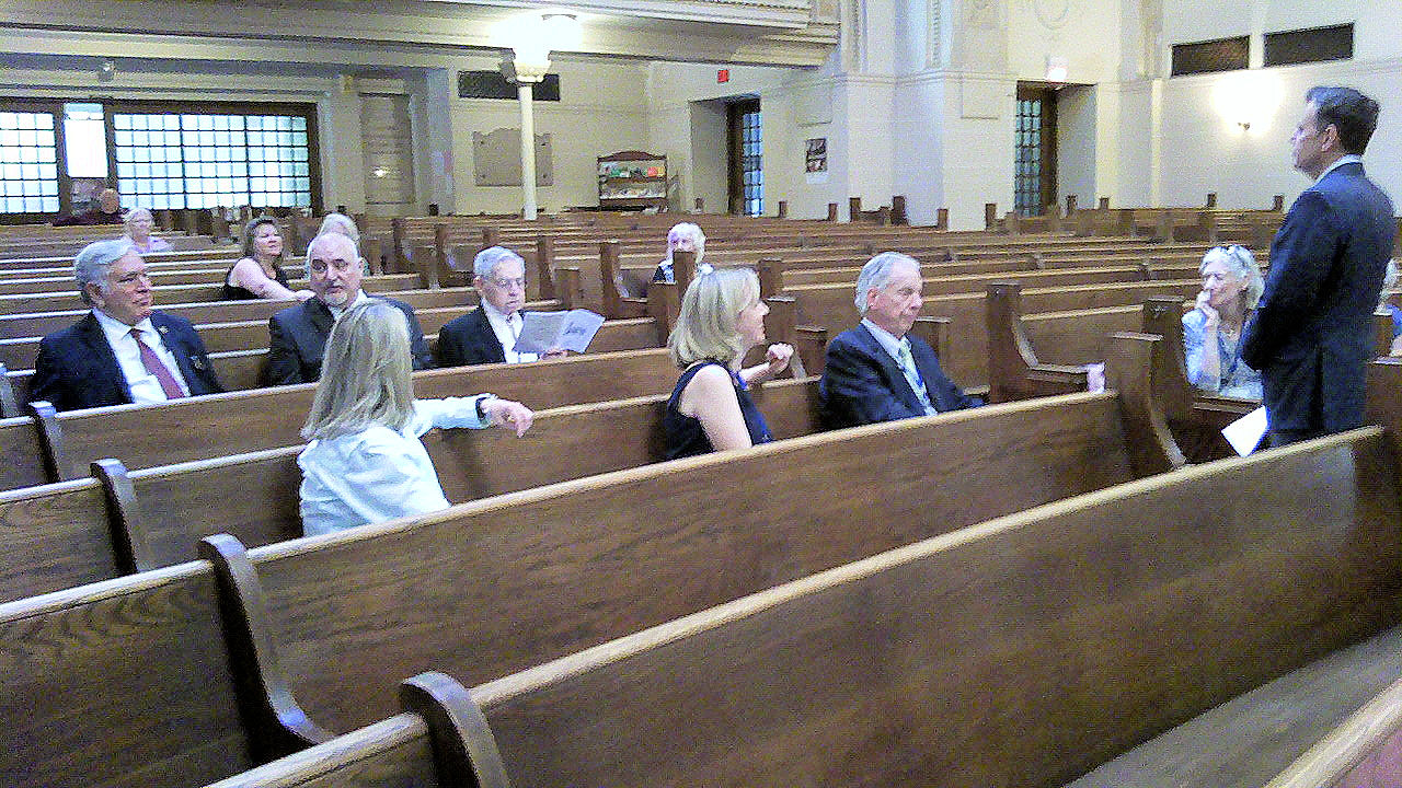 Mayor Gary Christenson with Converse Family in church sanctuary